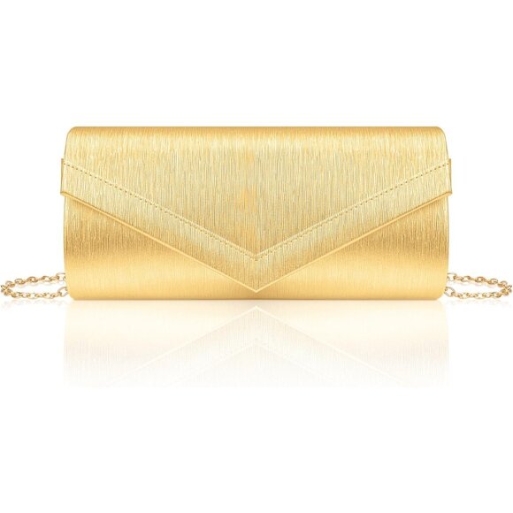 🆕Women Gold PU Leather Evening Handbag, Envelope Clutch Purse w/Chain for Date - Picture 1 of 7